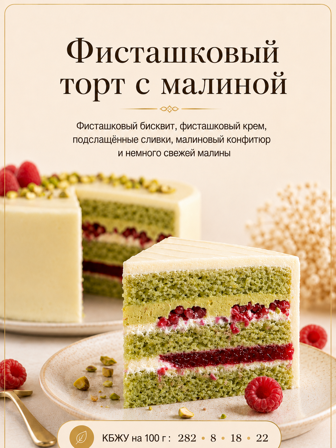 Фисташковый торт с малиной — Торты, ПП без сахара